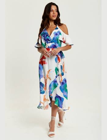 Lipsy printed cold sale shoulder hanky hem dress