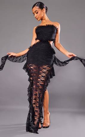 Black Faux Leather Cut Out Midaxi Dress