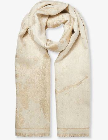 Alexander McQueen logo-intarsia frayed wool blend scarf - White