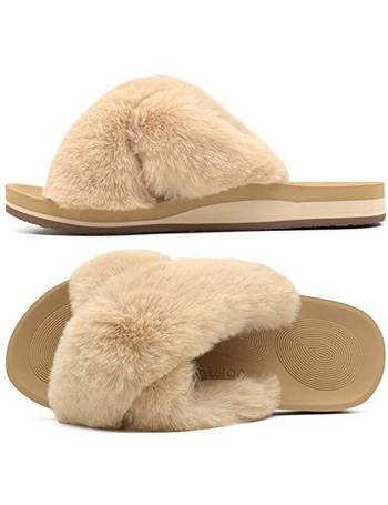 House Bedroom Shoes with Memory Foam Flat Slide and Non-Slip Rubber Sole BCTEX COLL Ladys Cozy Velvet Slippers with Fluffy Pom Pom Feather 