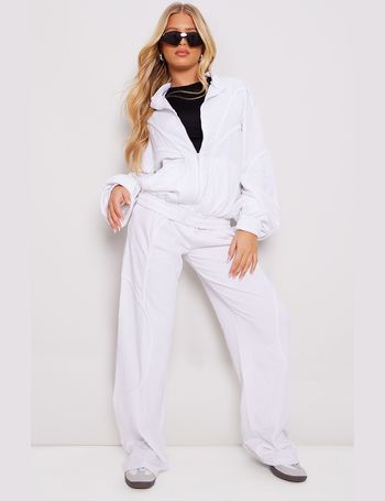 PRETTYLITTLETHING Petite White Embroidered Oversized Fit Sweatpants