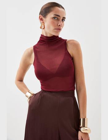 Sheer Knit Slinky Funnel Neck Top | Karen Millen