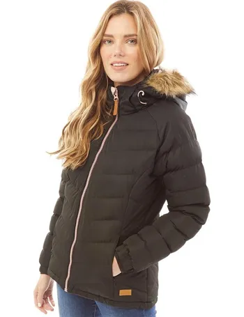 trespass womens homely padded hooded long jacket navy