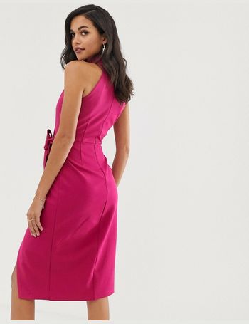 lavish alice halter neck wrap front midi dress