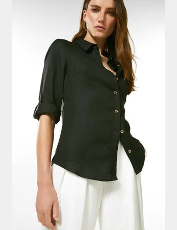 Viscose Linen Longline Shirt | Karen Millen