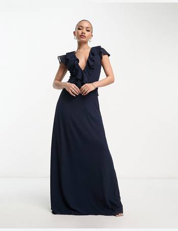 Tfnc pleated maxi bridesmaid dress with spot mesh frill 2024 detail