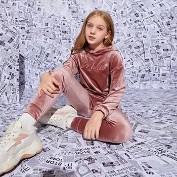 SHEIN Teen Girls Slogan Embroidered Hoodie & Joggers Set