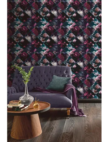 Tapestry Floral by Arthouse - Charcoal / Pink - Wallpaper : Wallpaper Direct