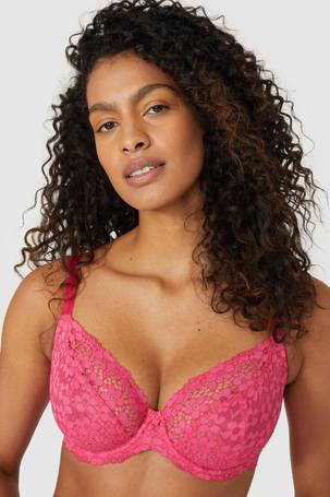 Buy Gorgeous Dd+ Ellie Sheer Lace Plunge Bra In Pink
