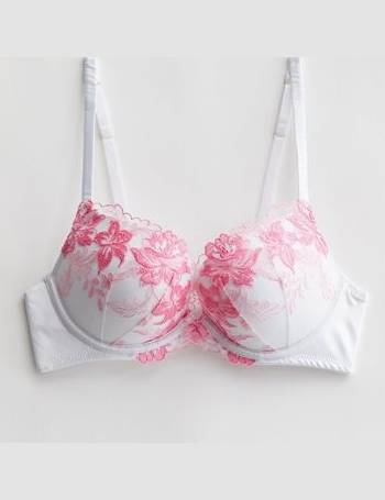 Mid Pink Floral Embroidered Push Up Bra