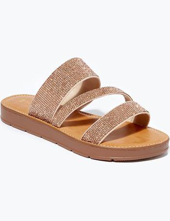 Rose Gold Brown Glitter Strap Mule Sandals In Extra Wide, 59% OFF