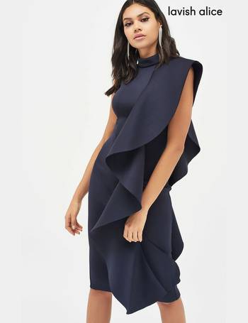 Lavish alice asymmetric draped discount frill midi dress in scuba