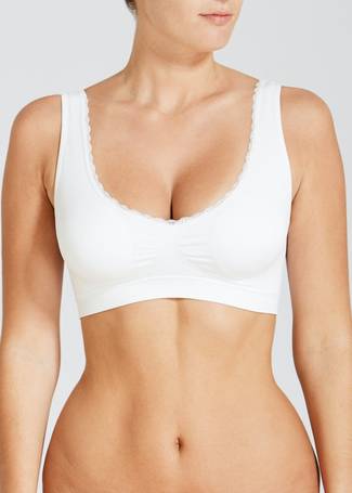 White Padded Lace Trim Crop Top - Matalan