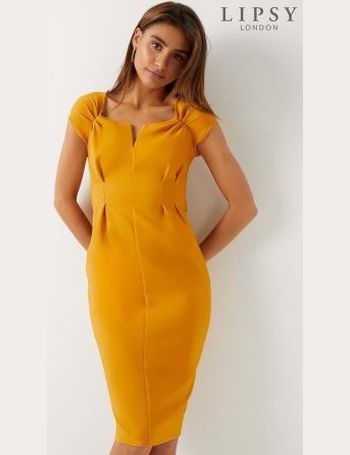 Lipsy halterneck bodycon dress in mustard hotsell