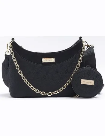 River Island cross body bag with contrast stitch and coin purse in black