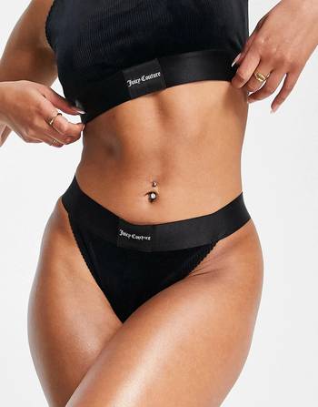 Juicy Couture diamante bralette and high leg brief set in black