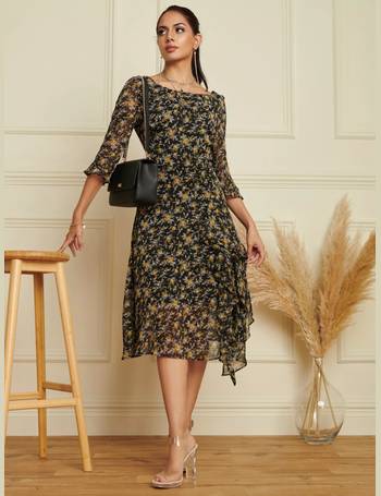 Textured Chiffon Pleated Dress, Navy Floral – Jolie Moi Retail