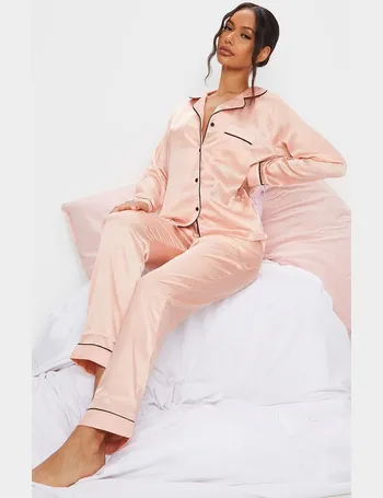 PRETTYLITTLETHING Plus Pink Satin Pocket PJ Set