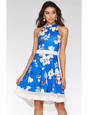 navy glitter lace high neck dip hem dress