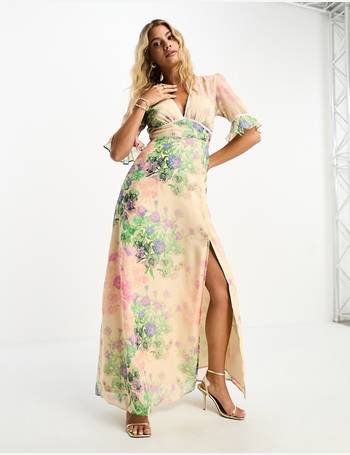 Hope & Ivy lace insert satin maxi dress in lilac floral