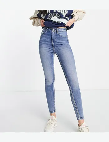 Stradivarius Tall super high-waist skinny jeans in medium blue