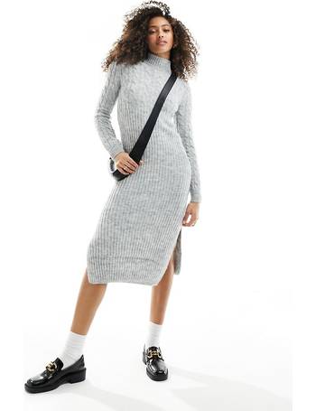 In The Style x Perrie Sian pleated knit skater jumper dress in grey