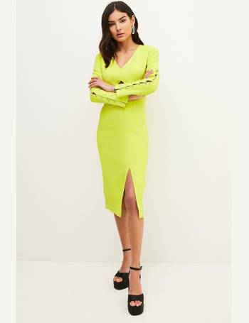 Tailored Compact Viscose Kimono Sleeve Plunge Neck Midi Dress | Karen Millen