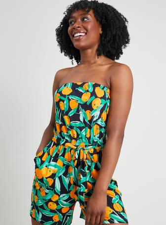 Tropical Muse Orange Printed Bandeau Playsuit