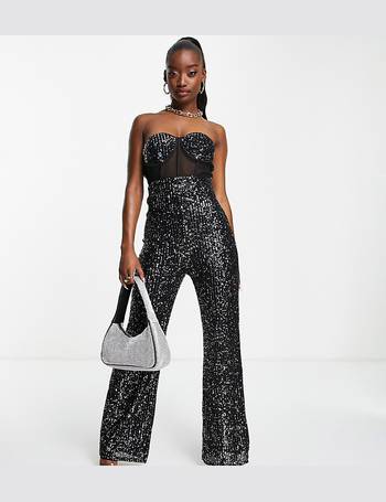 Jaded Rose cami jumpsuit with cut-out in black sequin