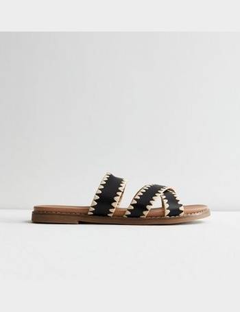 Wide Fit Black Leather-Look Buckle Sliders