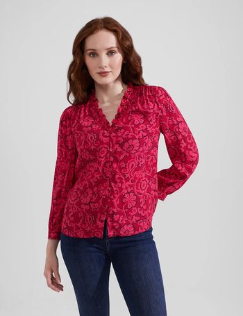 Floral V-Neck Blouson Sleeve Blouse