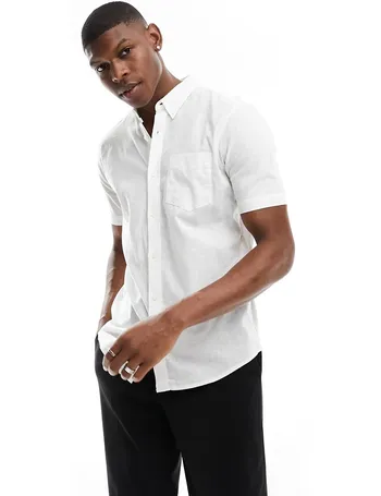 Weekday Relaxed linen mix short sleeve shirt in off-white
