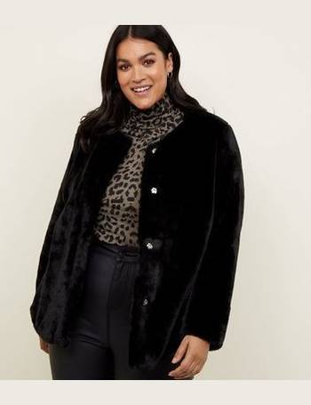 New Look Plus Size Coats For Women, New Look Black Speckled Faux Fur Collar Coats