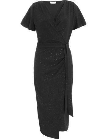 Black Glitter Ruched Midi Dress