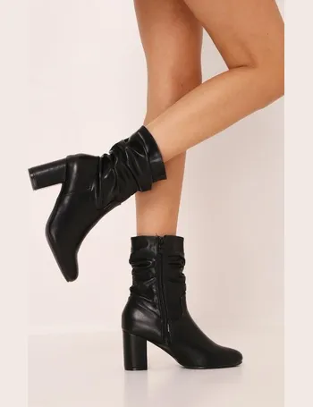 black ruched ankle boots