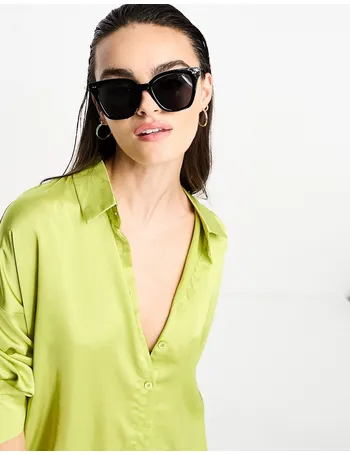 ASOS DESIGN square beveled cat eye sunglasses in shiny black