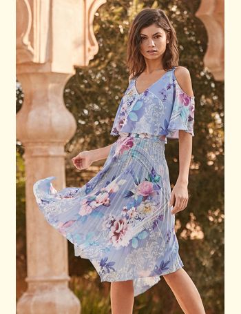 Lipsy printed pleated hot sale cold shoulder midi dress