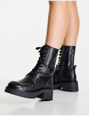 asos design alton leather lace up boots in black