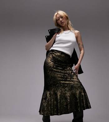 Black velvet glitter 2024 midi skirt topshop