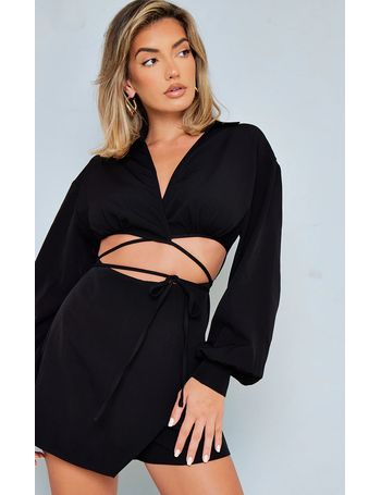 Black Long Sleeve Detail Skort Playsuit