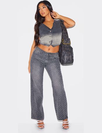 Petite Dirty Grey Denim Fitted Flared Jeans