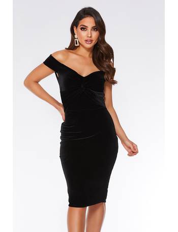 quiz black velvet bardot dress