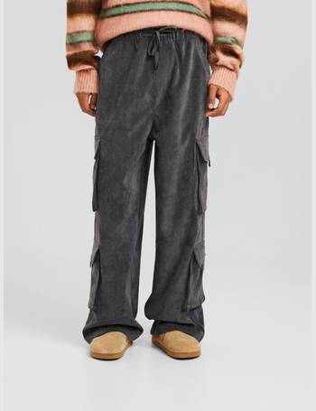 Bershka wide leg cargo sweatpants in washed gray