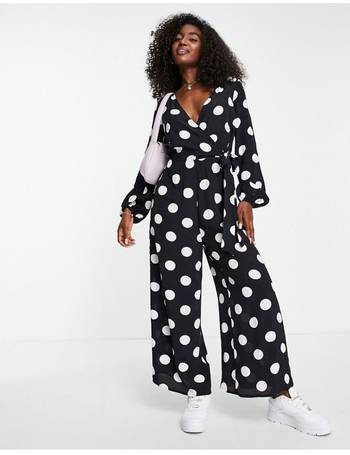 ASOS DESIGN button front tie ankle jumpsuit in self navy check