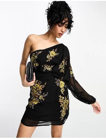 ASOS DESIGN one shoulder contrast fold over mini dress in black