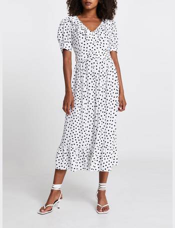 river island blue belted spot dress