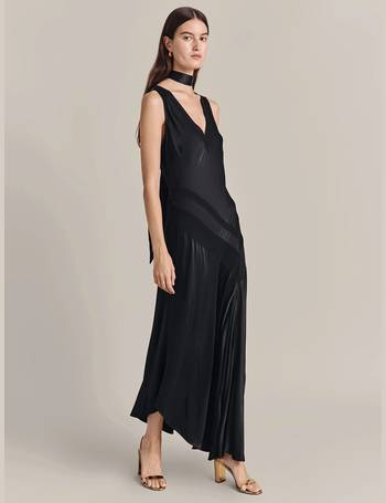 Ghost Alissa Keyhole Halter Satin Midi Dress, Black at John Lewis