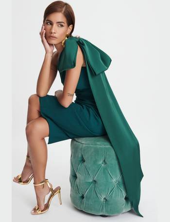 Sage Green One Shoulder Bow Detail Midi Dress