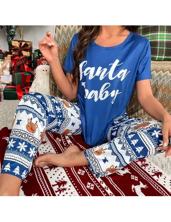 Family Matching Christmas Print Tee & Pants PJ Set for Christmas