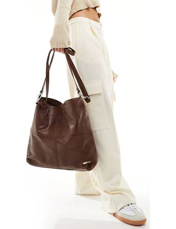 ASOS DESIGN suede tote bag with tubular piping in tan